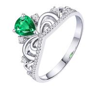 Homxi Anillo Alianza 950 Platino de para Mujer, Corona y Gota de Agua con Esmeralda de 0,76ct y Diamante, Anillos Promesa Plata Verde Mujer, Talla 16(56mm)