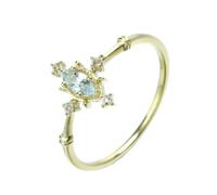 Homxi Anillo Alianza de Oro 9K Mujer, Marquesa con Aguamarina Creada y Moissanita, Anillo de Compromiso Oro Mujer Talla 20(60mm)
