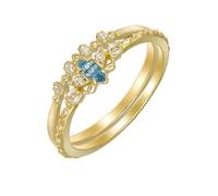 Homxi Anillo Alianza de Oro Amarillo 9K Mujer, Mariposa con Aguamarina Creada y Moissanita, Anillo Compromiso Mujer Oro Talla 12(52mm)