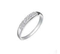 Homxi Anillo Alianza Oro Blanco 9 Kilates Mujer, Simple Redondo con Diamante de 0,2ct, Anillos Promesa de Mujer Plata, Talla 17(57mm)