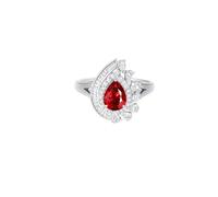Homxi Anillo Alianza Oro Blanco de 18 Kilates para Mujer, Gota de Agua con Rubí Creado de 2ct y Moissanita, Anillo Compromiso Mujer Plata Rojo, Talla 8(48mm)