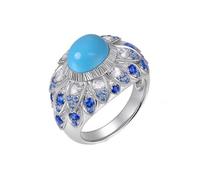 Homxi Anillo Alianzas Mujer Oro Blanco 18 Quilates, Hoja y Oval con Turquesa Creada de 3,25 ct y Zafiro Creado Moissanite, Anillos Mujer Alianzas Plata Azul, Talla 16(56mm)