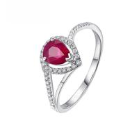 Homxi Anillo Alianzas Mujer Oro Blanco 18K, Gota de Agua con Rubí de 0,79ct y Diamante, Anillos Compromiso Plata Rojo Rosa Mujer, Tamaño 18(58mm)
