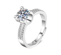 Homxi Anillo Alianzas Mujer Oro Blanco 9K, 4 Garras Redondo con Diamante Creado de 1ct, Anillos Boda Plata Mujer, Talla 25(65mm)