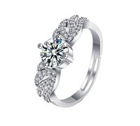 Homxi Anillo Boda 18K Oro Blanco Mujer, Ala e Redondo con Diamante Creado de 1ct, Anillos Plata Mujer, Talla 7(47mm)