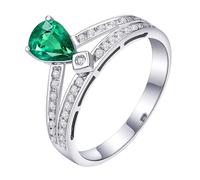 Homxi Anillo Boda de Oro Blanco Mujer 18 K, Corona y Gota de Agua con Esmeralda de 0,86ct y Diamante, Anillos Promesa de Mujer Plata Verde, Talla 13(53mm)