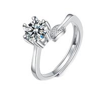 Homxi Anillo Boda de Oro Blanco Mujer 9K, Hojas e 6 Garras Redondo con Diamante Creado de 1ct, Anillo Eternidad Mujer Plata, Talla 9(49mm)