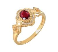 Homxi Anillo Boda Mujer Oro 18 Quilates, Oval con Rubí Creado de 0.55ct y Moissanita, Anillos Mujer Oro Rojo, Talla 21(61mm)