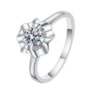 Homxi Anillo Boda Oro Blanco de 14 Kilates para Mujer, Flor y Redondo con Diamante Creado de 0,5ct, Anillos de Plata Matrimonio Mujer, Talla 8(48mm)