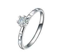Homxi Anillo Boda Oro Blanco Mujer 14K, Redondo Solitario con Diamante de 0,17ct, Anillos Promesa Mujer Plata, Tamaño 18(58mm)