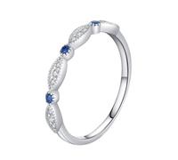 Homxi Anillo Compromiso de Oro Blanco 14 Kilates Mujer, Ovalado con Zafiro Creado y Moissanita, Anillos de Eternidad Plata Mujer Talla 17(57mm)