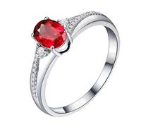 Homxi Anillo Compromiso de Oro Blanco Mujer 18 K, 4 Garras Oval con Rubí de 0,75ct y Diamante, Anillo Plata Rojo Alianza Mujer, Talla 22(62mm)