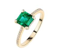 Homxi Anillo Compromiso Oro 14 Kilates Mujer, 4 Garras Cuadrado con Esmeralda Creada de 1,3ct y Moissanite, Anillos Oro Verde Alianza Mujer, Tamaño 16(56mm)