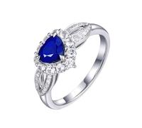 Homxi Anillo Compromiso Oro Blanco 9 Kilates Mujer, 3 Garras Corazón con Zafiro de 0,79ct y Diamante, Anillo Compromiso Mujer Plata Azul, Talla 17(57mm)