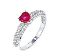 Homxi Anillo Compromiso Oro Blanco 9K Mujer, Corazón con Rubí de 0,5 ct y Diamante de 0,35 ct, Anillos Matrimonio Plata Rojo Mujer, Tamaño 12(52mm)