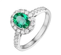 Homxi Anillo Compromiso Oro Blanco Mujer 9 Kilates, 4 Garras Oval con Esmeralda Creada de 0.45ct y Moissanita, Anillo Boda Mujer Plata Verde, Talla 14(54mm)