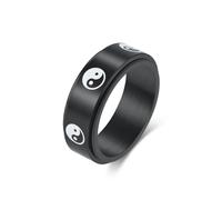 Homxi Anillo de Acero Inoxidable Hombre Personalizado, 8MM Redondo con Giratorio Yin Yang Tai Chi, Anillo de Matrimonio Negro para Hombre Tamaño 25(65mm)