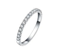 Homxi Anillo de Alianza Oro Blanco Mujer 14 Kilates, Media Eternidad con Diamante Creado, Anillos de Eternidad Mujer Plata, Talla 18(58mm)