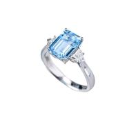 Homxi Anillo de Alianza Oro Blanco Mujer 18K, Rectángulo con Aguamarina Creada de 2,49 ct y Moissanita, Anillo Plata Azul Matrimonio Mujer, Talla 20(60mm)