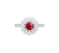 Homxi Anillo de Alianzas Mujer Oro Blanco 18K, Flor con Rubí de 0,45 ct y Diamante, Anillo de Eternidad Plata Rojo Mujer, Tamaño 25(65mm)