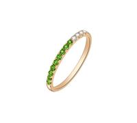 Homxi Anillo de Alianzas Oro 14 Kilates Mujer, Redondo Simple con Diópsido y Diamante, Anillos de Promesa Mujer Oro Verde, Talla 16(56mm)