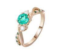 Homxi Anillo de Alianzas Oro Amarillo 14K Mujer, Redondo con Esmeralda Creada y Moissanita, Anillo de Eternidad Oro Verde Mujer, Talla 20(60mm)