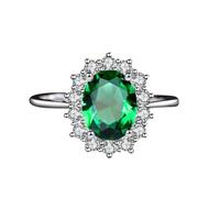 Homxi Anillo de Alianzas Oro Blanco 18 Kilates Mujer, Flor y Oval con Esmeralda Creada de 2,5 ct y Moissanite de 0,3 ct, Anillos Mujer Alianzas Plata Verde, Talla 8(48mm)