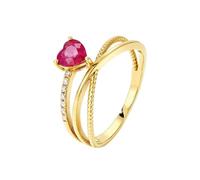 Homxi Anillo de Boda Mujer Oro 14K, Corazón con Rubí de 0,55 ct y Diamantede 0,05 ct, Anillos de Oro Amarillo y Rojo Matrimonio Mujer, Tamaño 9(49mm)