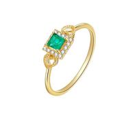 Homxi Anillo de Compromiso Oro Amarillo 9K Mujer, Corazón Hueco y Cuadrado con Esmeralda y Diamante, Anillos Promesa Mujer Oro Verde, Talla 23(63mm)