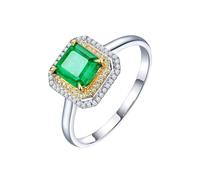 Homxi Anillo de Compromiso Oro Blanco 14K Mujer, 4 Garras Cuadrado con Esmeralda de 1,2ct y Diamante, Anillos de Compromiso Plata Verde Mujer, Talla 23(63mm)
