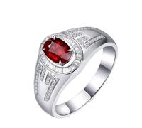 Homxi Anillo de Compromiso Oro Blanco Hombre 14K, 4 Garras Oval con Rubí de 0,7ct y Diamante, Anillo de Promesa Hombre Plata Rojo, Tamaño 22(62mm)