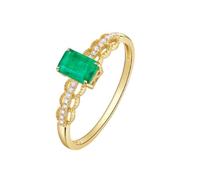 Homxi Anillo de Compromiso Oro Mujer 18K, 4 Garras Rectángulo con Esmeralda y Diamante, Anillos de Promesa Mujer Oro Verde, Tamaño 8(48mm)