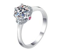 Homxi Anillo de Eternidad Mujer Oro Blanco 14K, Redondo con Diamante Creado de 1ct, Anillo de Promesa Mujer Plata, Talla 18(58mm)