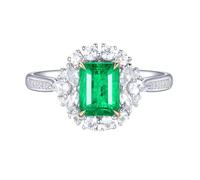 Homxi Anillo de Eternidad Oro Blanco 18 Kilates Mujer, 4 Garras Rectángulo con Esmeralda de 1,37ct y Diamante, Anillos Mujer Alianza Plata Verde, Tamaño 16(56mm)