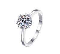 Homxi Anillo de Eternidad Oro Blanco 18 Kilates Mujer, Redondo Solitario con Diamante Creado de 1ct, Anillos Promesa de Mujer Plata, Tamaño 7(47mm)