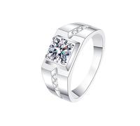 Homxi Anillo de Matrimonio Oro Blanco 18 Kilates Hombre, 4 Garras Redondo con Moissanita, Anillos de Plata Hombre, Talla 21(61mm)