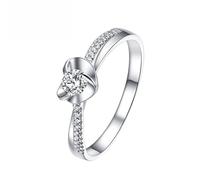 Homxi Anillo de Matrimonio Oro Blanco Mujer 14 Kilates, Corazón y Redondo con Diamante de 0,09ct, Anillo Plata Eternidad Mujer, Talla 25(65mm)