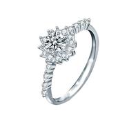 Homxi Anillo de Mujer Alianza de Oro Blanco 14 K, Flor y Redondo con Diamante Creado de 0,5ct, Anillo Compromiso Plata Mujer, Tamaño 22(62mm)