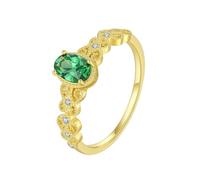 Homxi Anillo de Mujer Alianza Oro Blanco 14K, 4x6mm Ovalado con Esmeralda Creada, Anillo Plata Compromiso Mujer Talla 23(63mm)