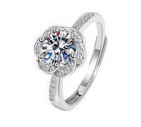 Homxi Anillo de Mujer Boda de Oro Blanco 9 K, Flor e Redondo con Diamante Creado de 1ct, Anillo de Alianzas Plata Mujer, Talla 17(57mm)