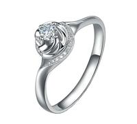 Homxi Anillo de Mujer Compromiso Oro Blanco 18K, 4 Garras Redondo con Diamante de 0,2ct, Anillo de Promesa Plata Mujer, Tamaño 17(57mm)