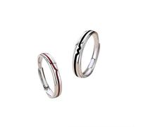 Homxi Anillo de Plata de Ley 925 para Mujer Hombre Ajustable, Redondo con Pegamento de Goteo de Electrocardiograma, Anillos Boda Hombre Matrimonio Plata Negro Rojo