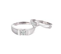 Homxi Anillo de Plata de Ley Pareja 925,Anillos Ajustables Plata Pareja Redondo con Circonita Anillos Boda Plata Pareja