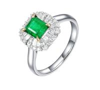 Homxi Anillo de Promesa Mujer 950 Platino, 4 Garras Cuadrado con Esmeralda de 0,85ct y Diamante, Anillo Compromiso Mujer Plata Verde, Tamaño 7(47mm)