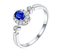 Homxi Anillo de Promesa Mujer 950 Platino, 4 Garras Oval con Zafiro de 0,55ct y Diamante, Anillo Alianzas Mujer Plata Azul, Tamaño 13(53mm)