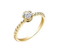 Homxi Anillo de Promesa Mujer Oro 14K, Simple Redondo con Diamante de 0,2ct, Anillo de Compromiso Oro Amarillo Mujer, Talla 17(57mm)