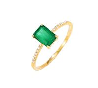 Homxi Anillo de Promesa Mujer Oro Amarillo 9K, 4 Garras Rectángulo con Esmeralda de 1 ct y Diamante de 0,07 ct, Anillos de Alianza Oro Verde Mujer, Tamaño 16(56mm)