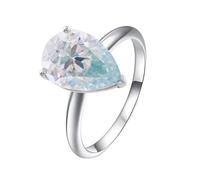 Homxi Anillo de Promesa Mujer Oro Blanco 9K, Gota de Agua con Moissanita de 1ct, Anillo Matrimonio Mujer Plata, Talla 18(58mm)