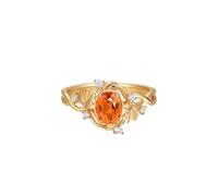 Homxi Anillo de Promesa Oro Amarillo 14 Kilates Mujer, Hoja y 4 Garras Oval con Granate Mandarín de 1,87 ct y Diamante, Anillos de Promesa Oro Naranja Mujer, Talla 22(62mm)