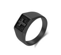 Homxi Anillo Grabado Personalizado Hombre Acero Inoxidable, Cruz 10MM, Anillos para Hombre Negro Tamaño 14(54mm)